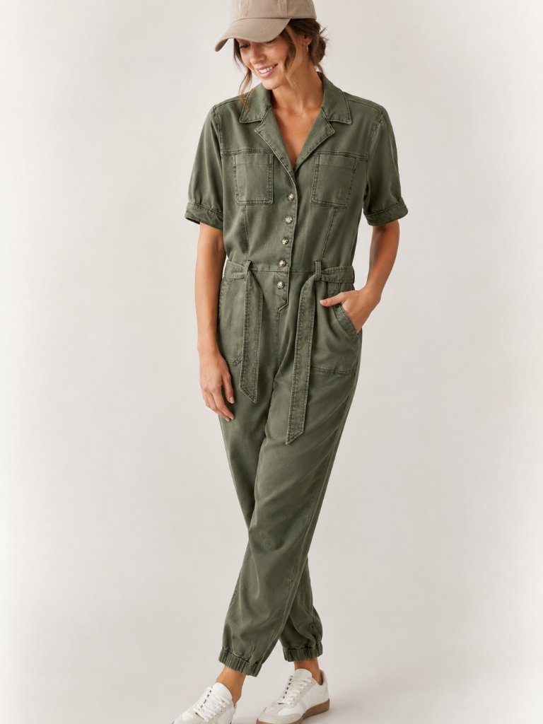 Paige Mayslie Olive Green Denim Jumpsuit, Size 6